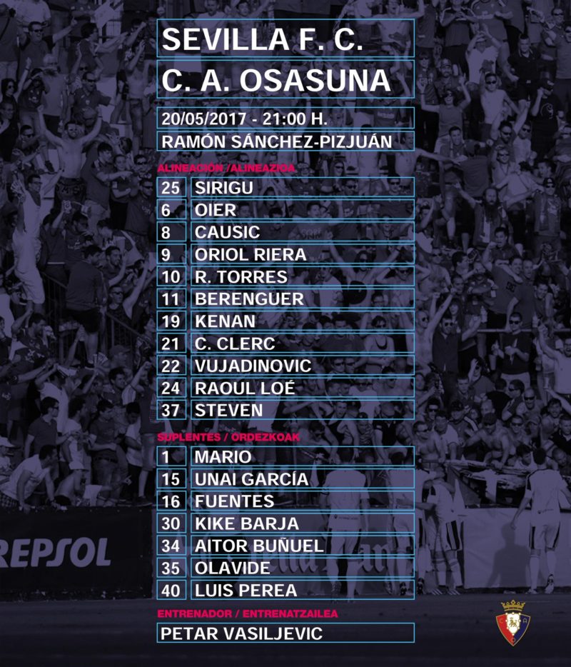 Esta es la alineación de Osasuna contra el Sevilla  